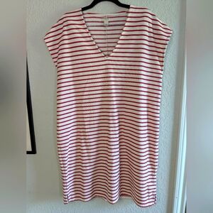 J. Crew Red White Stripe Shift Dress Nautical Cotton Blend Light Terry Fabric
